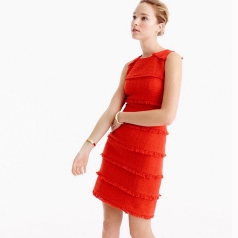 J. Crew Coral Fringy Tweed Sheath dress
